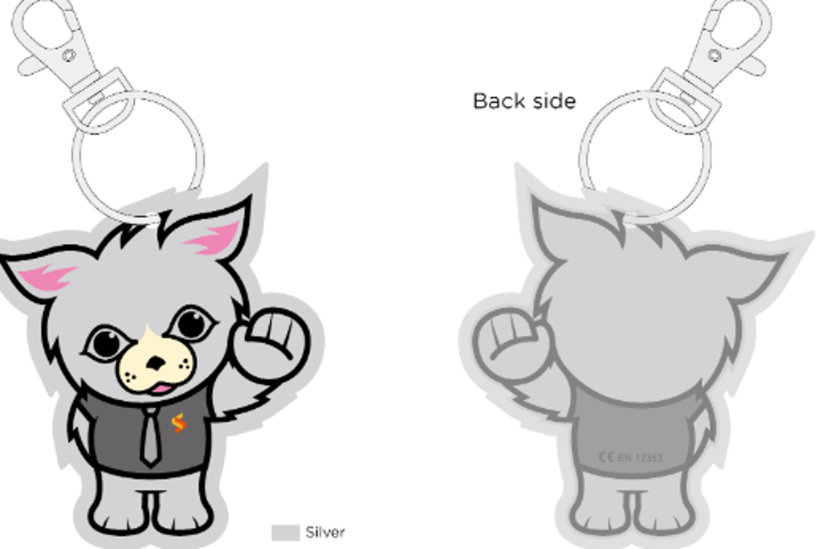 Bildet viser en refleks som er formet som en katt. Katten har på seg en uniform med Sporvien sin logo på brystet.